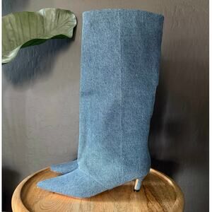 Epiluta denim knee high boots size 8.5 pointed toe Y2K western heel